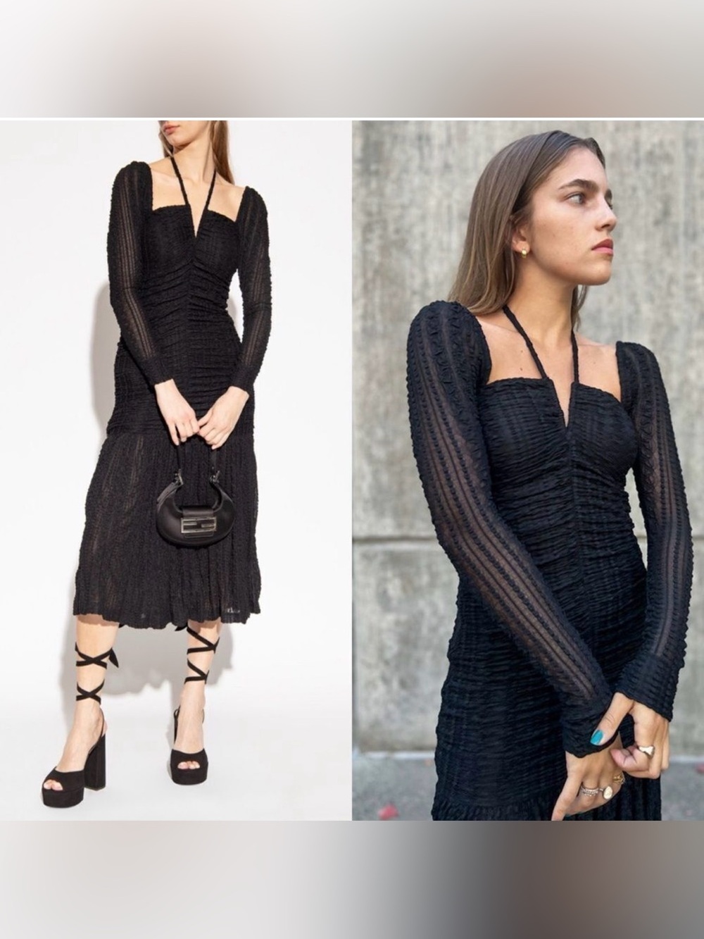 NWT Ganni black halter neck ruched dress 38